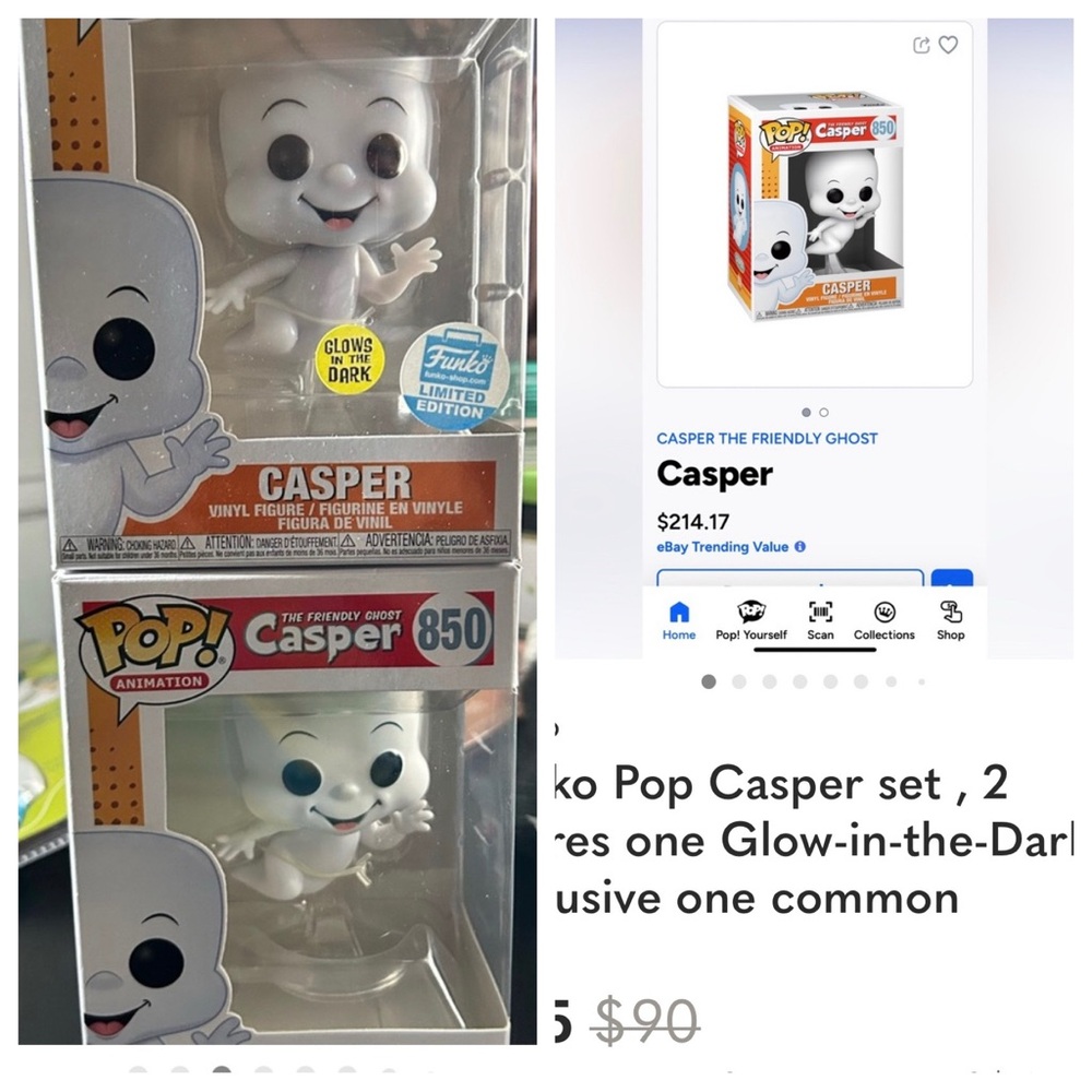 Funko Pop Casper set , 2 figures one Glow-in-the-Dark Exclusive one common
